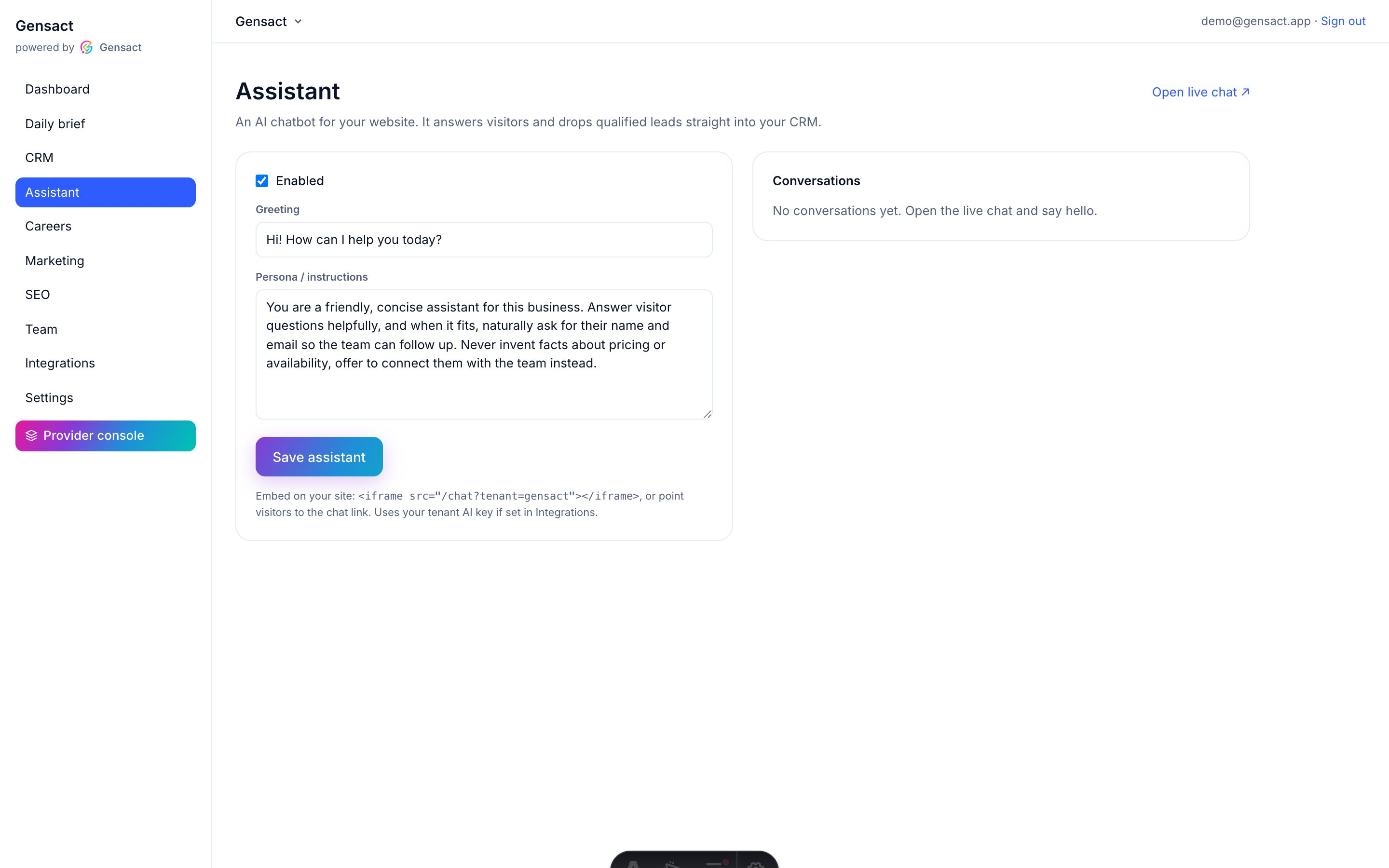 The Gensact AI assistant module